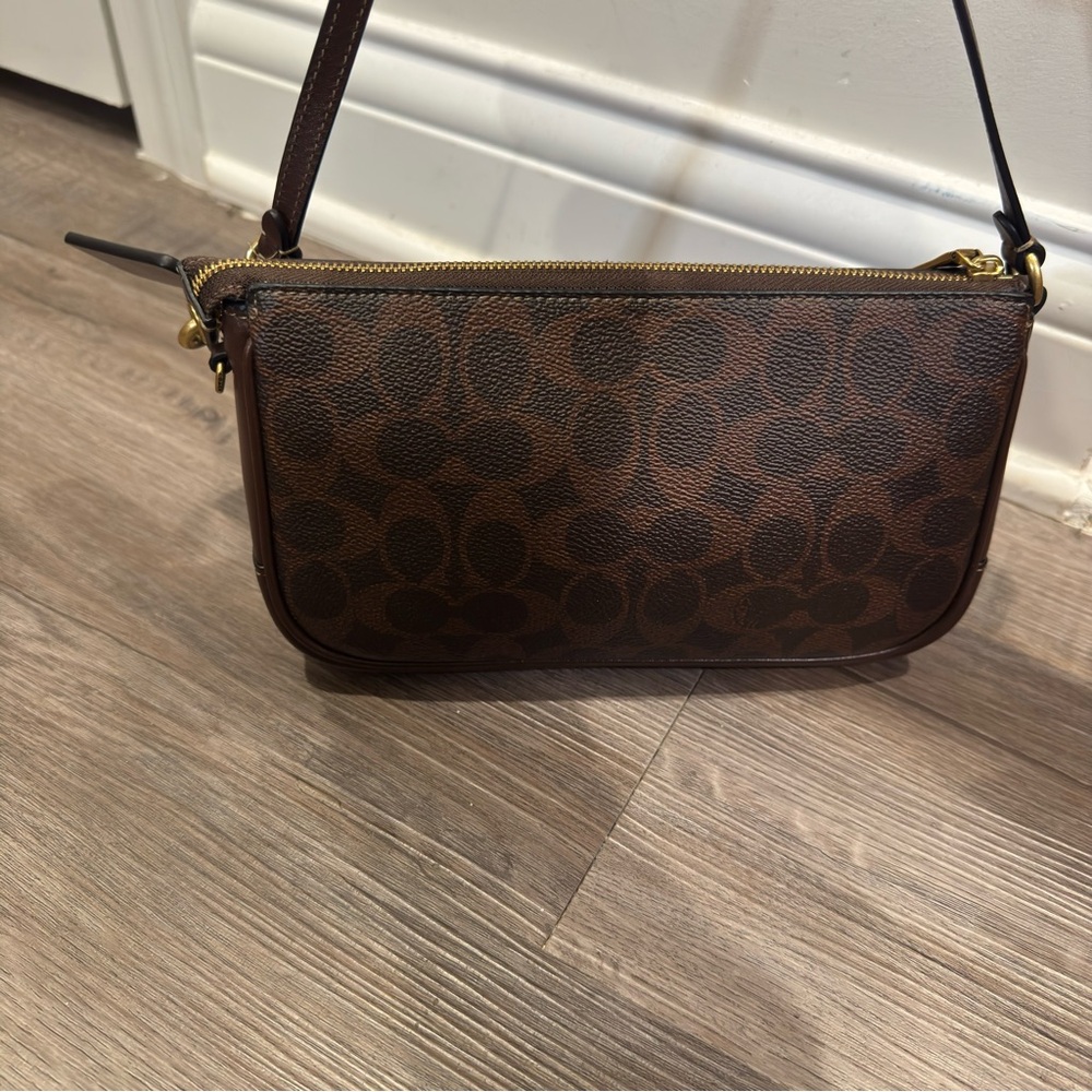 Coach Plaza Small Signature Canvas Slim Shoulder Bag in Brass/Maple - Picture 10 of 16